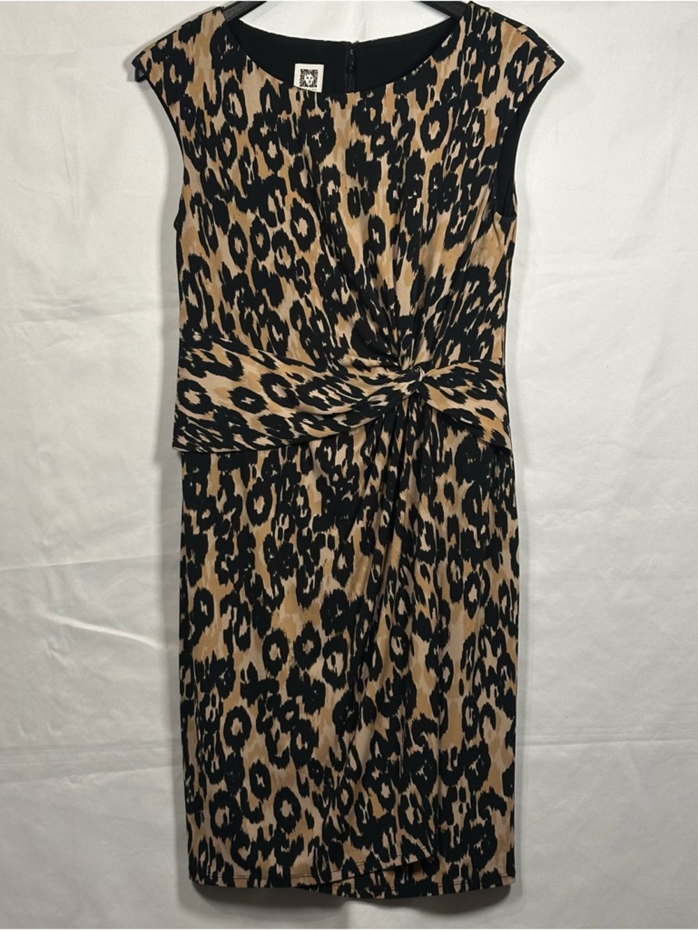 Anne Klein Leopard-Print Twist-Waist Midi Dress - Black & Tan